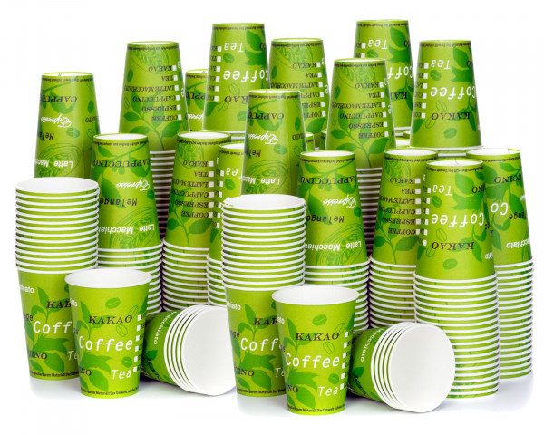 500x drinking cups, BIO green, coffee to go paper cups, coffee cups with 180 ml filling volume