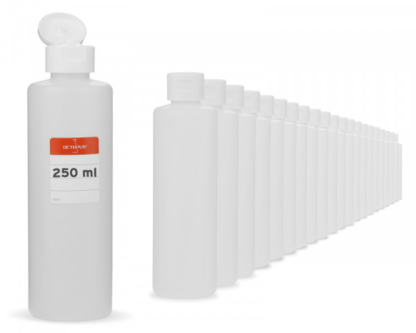 50 x 250 ml round bottle G25 with white hinged cap