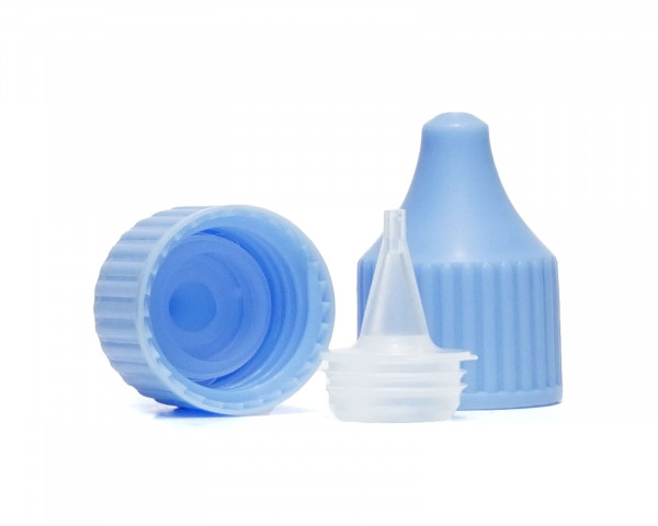 Drip cap LDPE, PP plastic hellblau, natural coloured tip, RD18