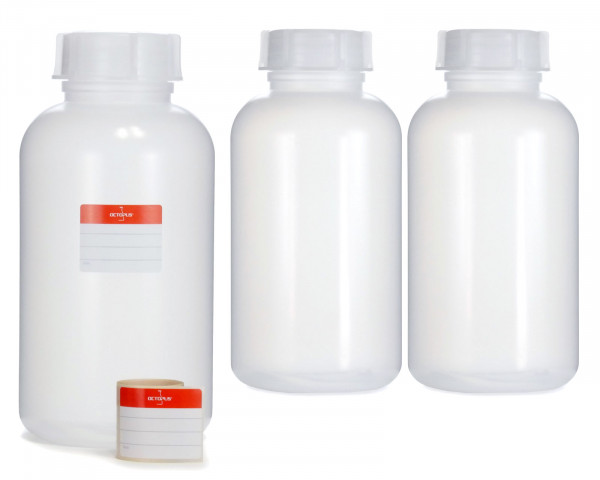 3x 2000 ml Wide neck bottle with screw cap, chemical bottle, laboratory bottle LDPE, natural colour