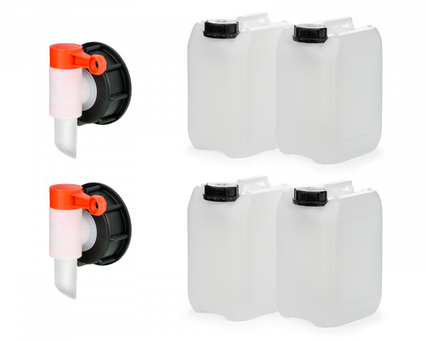 4x 5L canister empty with tap 51mm thread, water container, HDPE, UN approval, food safe