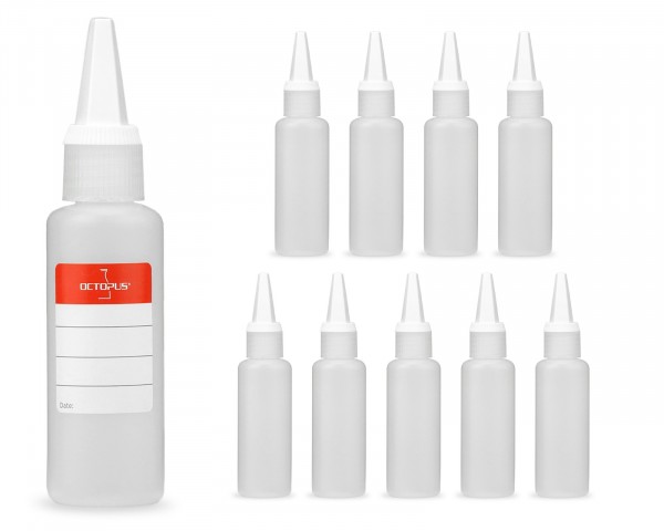 10 x 50 ml HDPE plastic bottles with white dosage caps