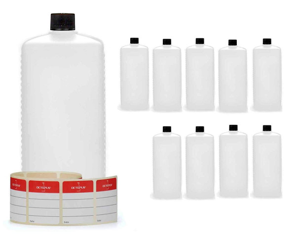 Plastic bottle 1000ml, empty, 10 pcs. with screw caps