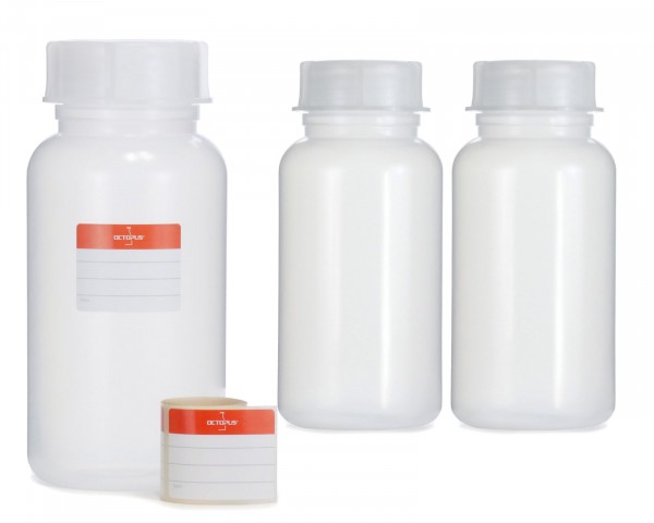 3x 1000 ml Wide neck bottle with screw cap, chemical bottle, laboratory bottle LDPE, natural colour