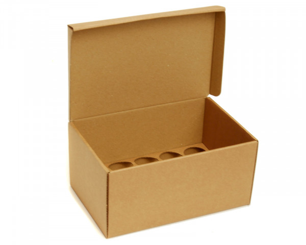 Corrugated cardboard folding box with bottle tray for 15 bottles, 160 x 90 x 90mm