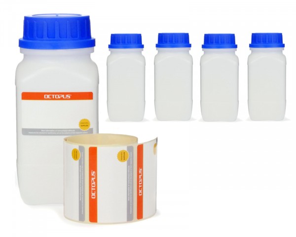 5x 750 ml Wide neck bottle with screw cap, chemical bottle, laboratory bottle HDPE, natural colour