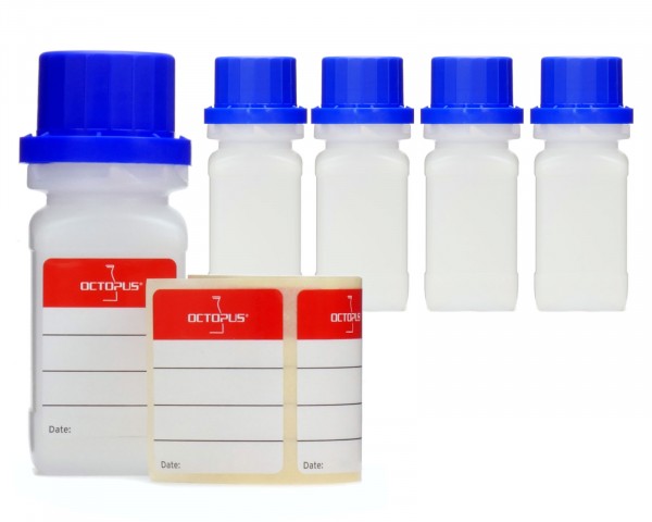 5x 50 ml Wide neck bottle with screw cap, chemical bottle, laboratory bottle HDPE, natural colour