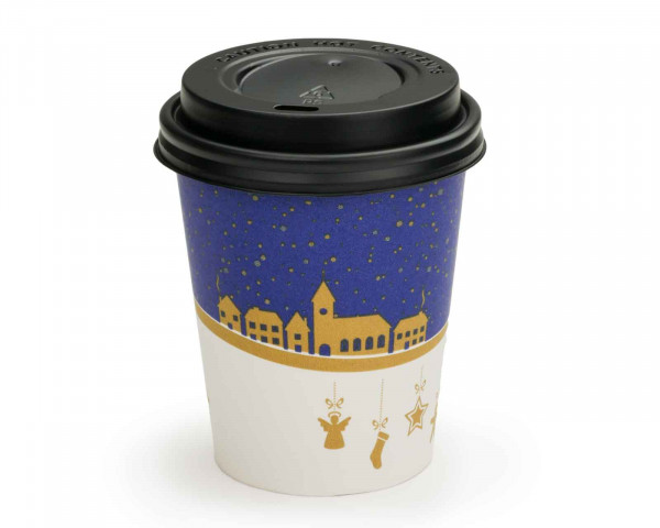 Mulled wine cups with lid, paper cups (sustainably produced) Winter motif with 200 ml filling volume