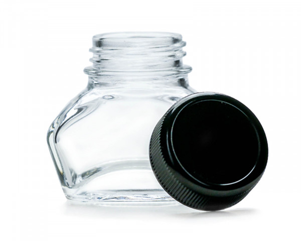 Tintenglas, Tintenfässchen, Schmuckglas mit schwarzem Schraubverschluss, Volumen 30ml, Ø Gewinde 30m