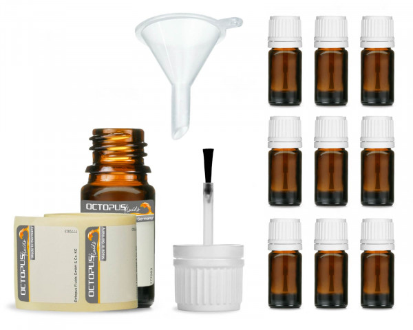 10 x 5 ml Pinselflasche, Braunglasflasche mit Pinsel, Pinselverschluss und Mini-Trichter