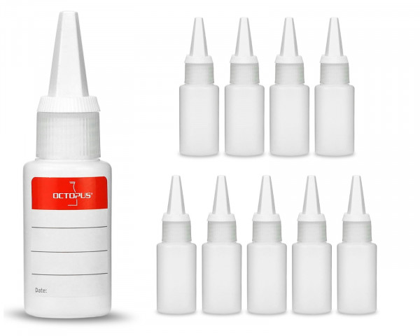 10 x 30 ml Plastikflaschen aus HDPE mit weißen Spritzverschlüssen