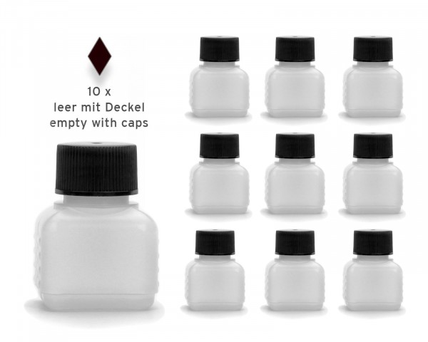 Plastikflaschen 30ml, leer, für Nachfüllsets, 10 Stück mit Deckel