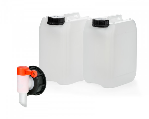 2x 5L canister empty with tap 51mm thread, water container, HDPE, UN approval, food safe