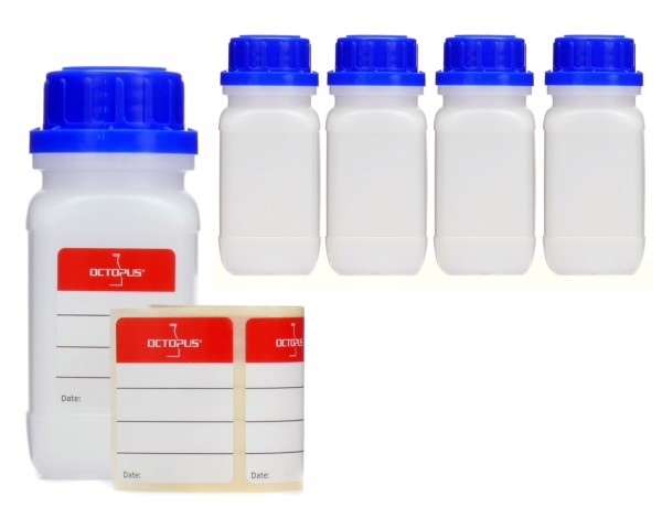 5x 100 ml Wide neck bottle with screw cap, chemical bottle, laboratory bottle HDPE, natural colour