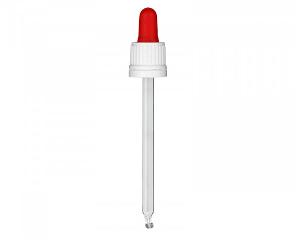 Glass pipettes white, rubber cap red, with tamper-evident ring for 100 ml brown glass bottle